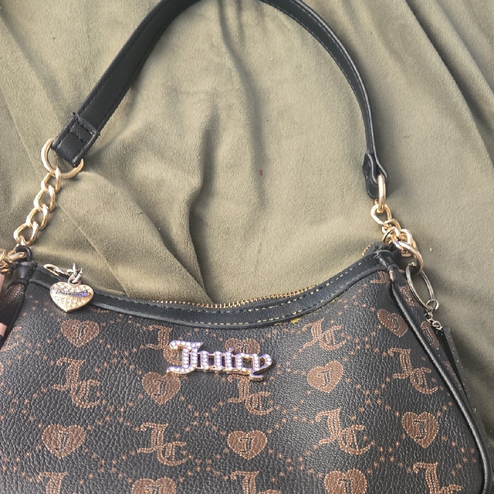 Juicy Couture Black and Brown Monogram Shoulder Bag